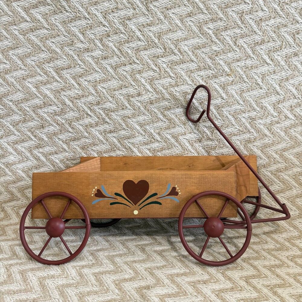 Vintage Home Interiors HOMCO Wooden Wagon Wall Pocket Decor Heart Design